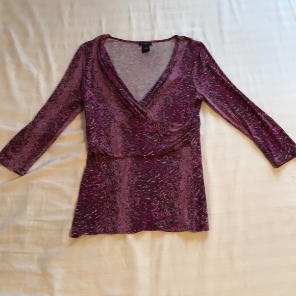 🌟ANN TAYLOR 3/4 Sleeve Mock Wrap V Neck Top, Small - Picture 2 of 8